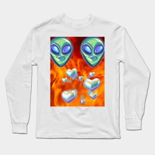 aliens and hearts and fire Long Sleeve T-Shirt